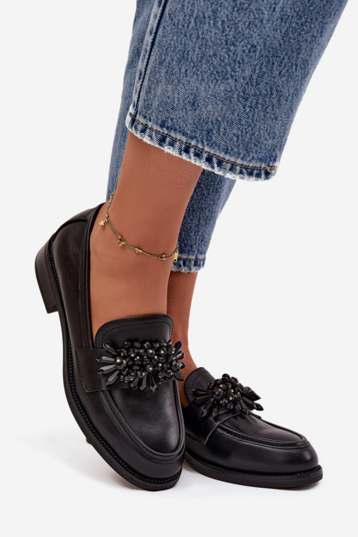 batai moteriški mokasinai su ornamentais juodos spalvos Murelle