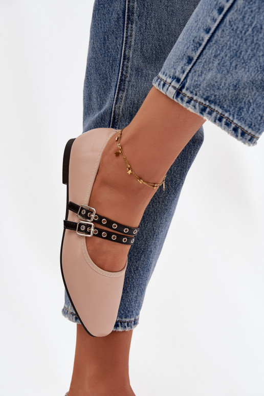 Balerinos Moteriškas su juostelėmis smėlio spalvos Deliora