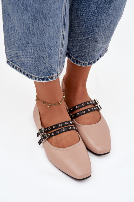 Balerinos Moteriškas su juostelėmis smėlio spalvos Deliora