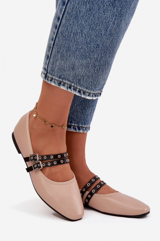 Balerinos Moteriškas su juostelėmis smėlio spalvos Deliora