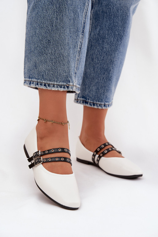 Balerinos Moteriškas su juostelėmis baltos spalvos Deliora