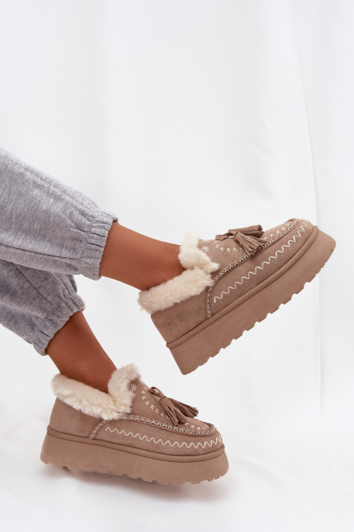 sniego batai Moteriškas su platforma su kailiuku Ir Fringes smėlio spalvos Ferayne