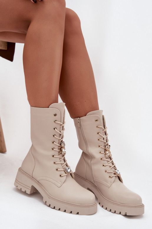 Darbiniai kulkšnies batai MoteriškassuPrzypinkami Meškiukai su širdelėmis smėlio spalvos Iravine