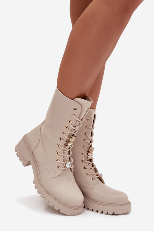 Darbiniai kulkšnies batai MoteriškassuPrzypinkami Meškiukai su širdelėmis smėlio spalvos Iravine