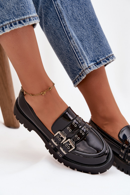 moteriški mokasinai su lako efektu su juostelėmis I sidabro spalvosmi su sagtimismi juodos spalvos Gabrisse