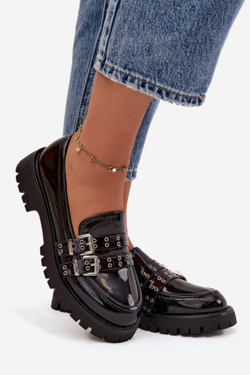 moteriški mokasinai su lako efektu su juostelėmis I sidabro spalvosmi su sagtimismi juodos spalvos Gabrisse