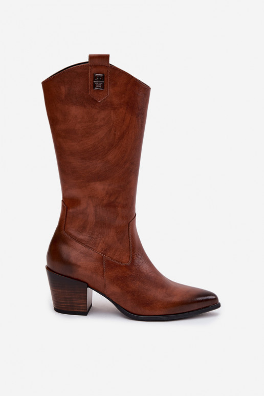 Oda ilgaauliai batai kaubojiško stiliaus su kulniukais pašiltinti Zazoo 70155 rudos spalvos