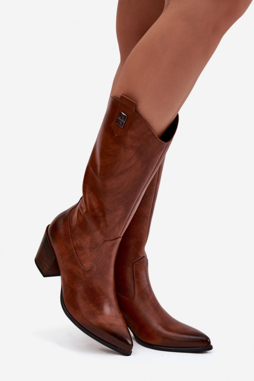 Oda ilgaauliai batai kaubojiško stiliaus su kulniukais pašiltinti Zazoo 70155 rudos spalvos