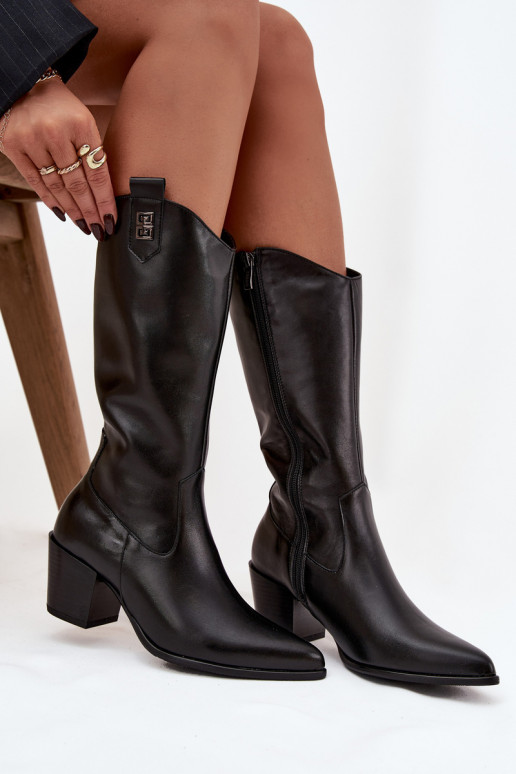 Oda ilgaauliai batai kaubojiško stiliaus su kulniukais pašiltinti Zazoo 70155 juodos spalvos