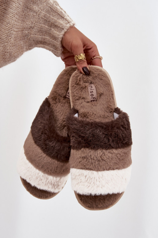 su kailiuku Šlepetės Moteriškas su juostelėmis rudos spalvos Tahlisse