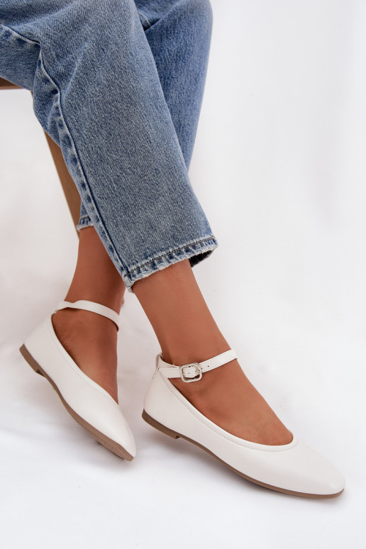 Balerinos Moteriškas su dirželiais I su sagtimis baltos spalvos Janelor