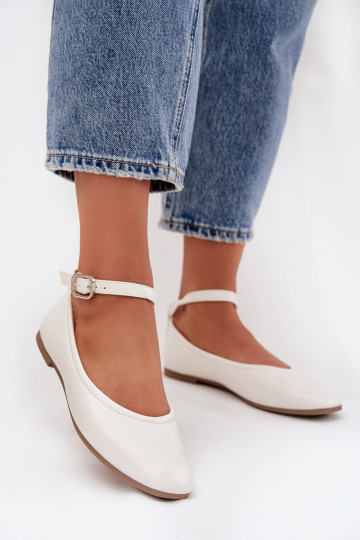 Balerinos Moteriškas su dirželiais I su sagtimis baltos spalvos Janelor 2