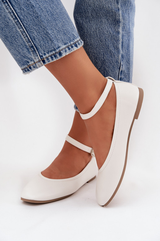 Balerinos Moteriškas su dirželiais I su sagtimis baltos spalvos Janelor