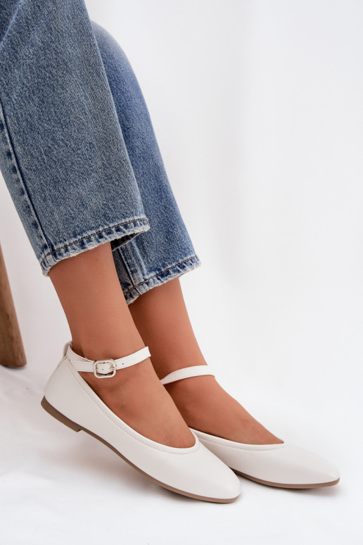 Balerinos Moteriškas su dirželiais I su sagtimis baltos spalvos Janelor