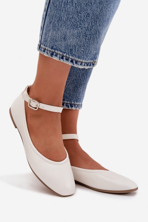 Balerinos Moteriškas su dirželiais I su sagtimis baltos spalvos Janelor