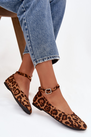 Balerinos Moteriškas su dirželiais I su sagtimis su leopardo kailio raštais Janelor