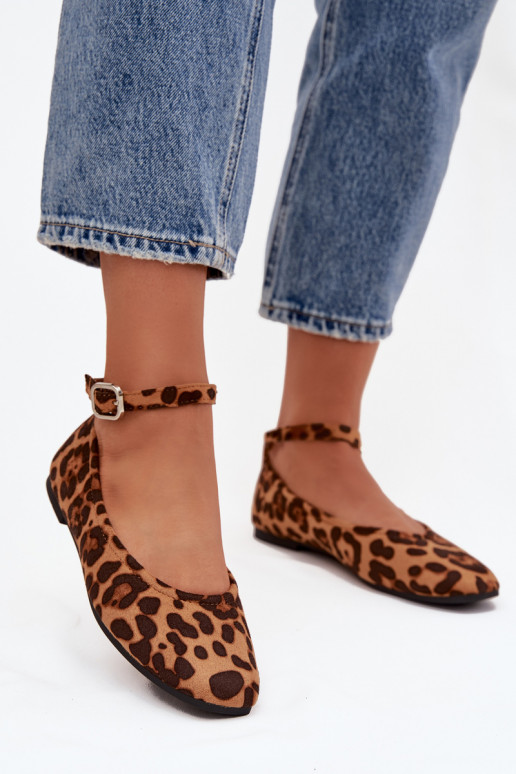 Balerinos Moteriškas su dirželiais I su sagtimis su leopardo kailio raštais Janelor