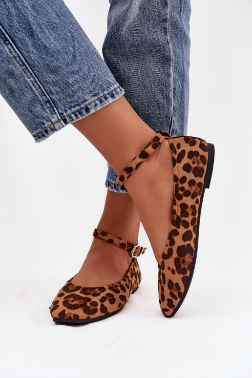 Balerinos Moteriškas su dirželiais I su sagtimis su leopardo kailio raštais Janelor