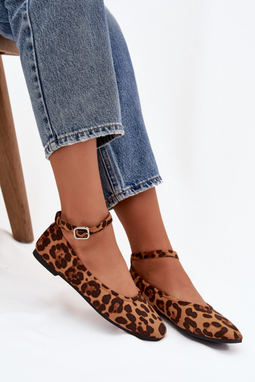 Balerinos Moteriškas su dirželiais I su sagtimis su leopardo kailio raštais Janelor