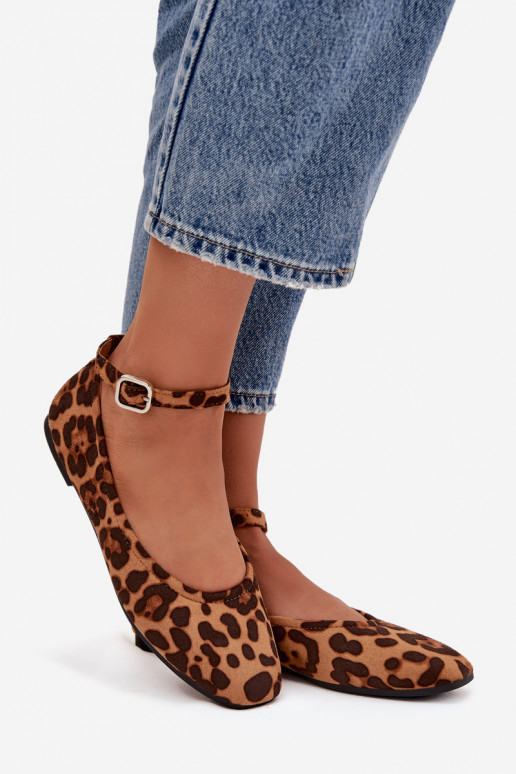 Balerinos Moteriškas su dirželiais I su sagtimis su leopardo kailio raštais Janelor