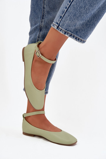 Balerinos Moteriškas su dirželiais I su sagtimis žalios spalvos Janelor