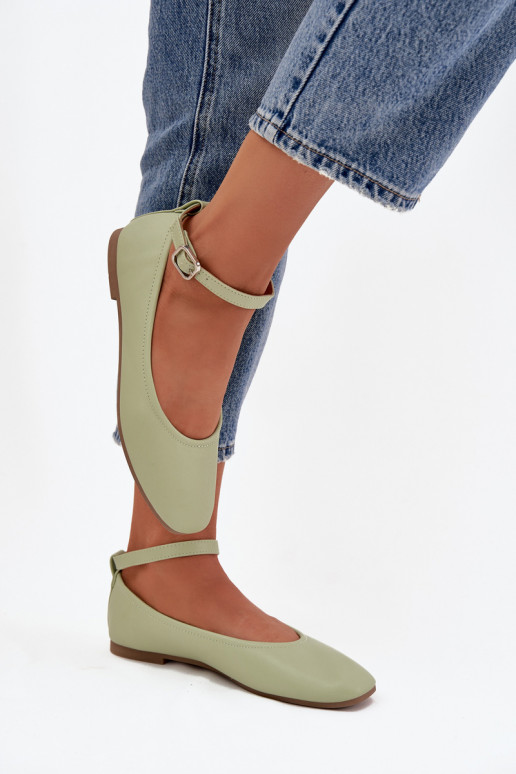 Balerinos Moteriškas su dirželiais I su sagtimis žalios spalvos Janelor