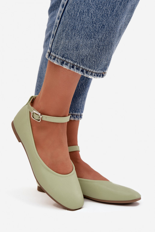 Balerinos Moteriškas su dirželiais I su sagtimis žalios spalvos Janelor