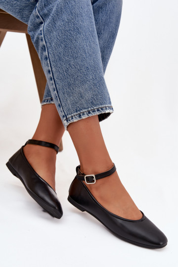 Balerinos Moteriškas su dirželiais I su sagtimis juodos spalvos Janelor