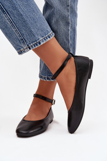 Balerinos Moteriškas su dirželiais I su sagtimis juodos spalvos Janelor 2