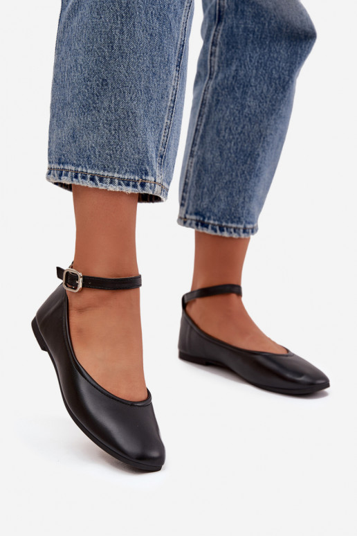 Balerinos Moteriškas su dirželiais I su sagtimis juodos spalvos Janelor