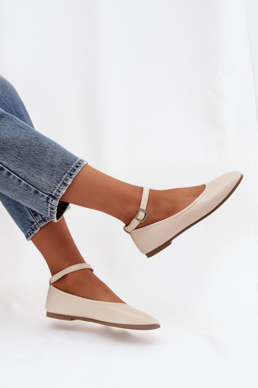 Balerinos Moteriškas su dirželiais I su sagtimis smėlio spalvos Janelor