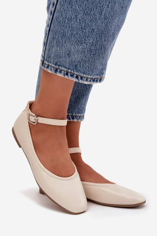 Balerinos Moteriškas su dirželiais I su sagtimis smėlio spalvos Janelor