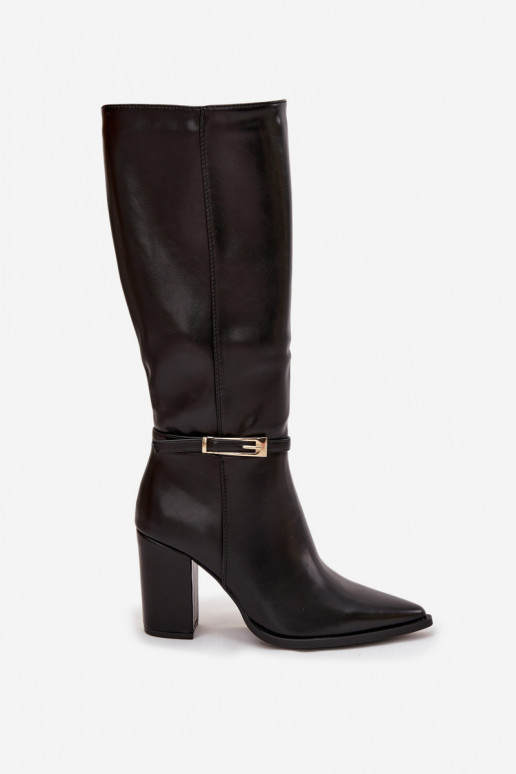 moteriški ilgaauliai batai su kulniukais su sagtimis pašiltinti juodos spalvos Cirella