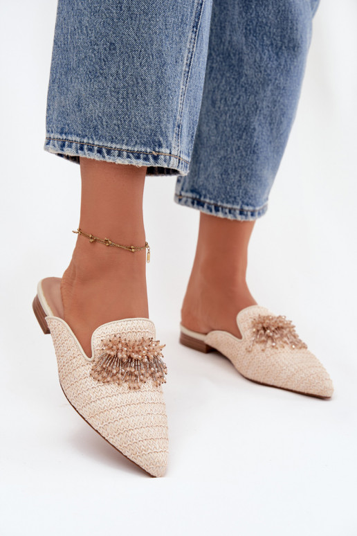 Moteriškos šlepetės su ornamentais smėlio spalvos Katrine