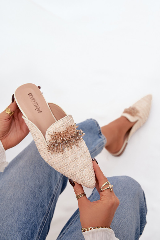 Moteriškos šlepetės su ornamentais smėlio spalvos Katrine