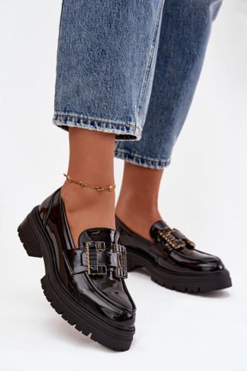 moteriški mokasinai su lako efektu su ornamentais juodos spalvos Ysandra 2