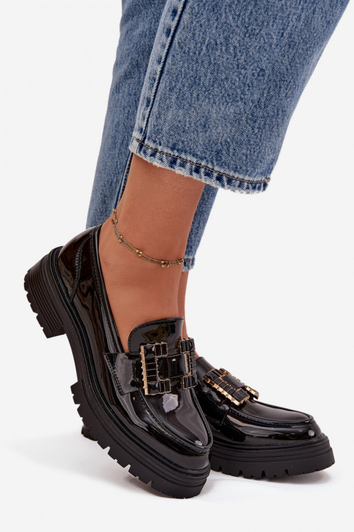 moteriški mokasinai su lako efektu su ornamentais juodos spalvos Ysandra