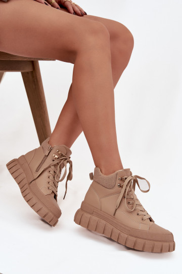 Moteriškas pašiltinti Aulinukai batai su platforma rudos spalvos Carenna