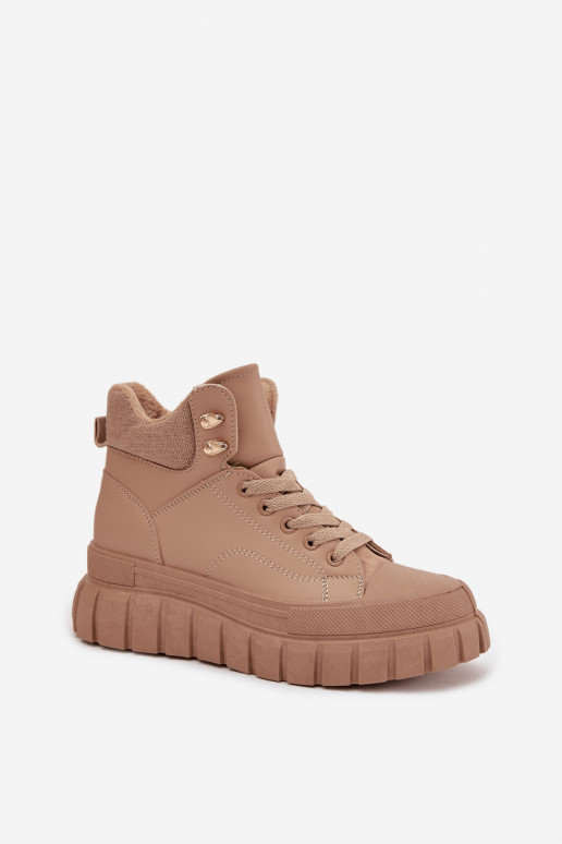 Moteriškas pašiltinti Aulinukai batai su platforma rudos spalvos Carenna