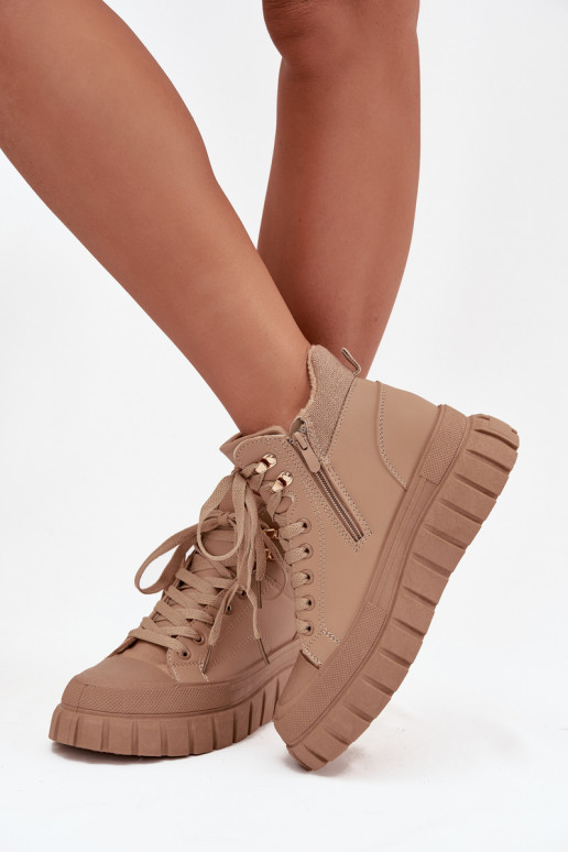 Moteriškas pašiltinti Aulinukai batai su platforma rudos spalvos Carenna