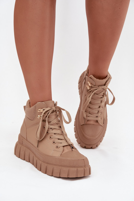 Moteriškas pašiltinti Aulinukai batai su platforma rudos spalvos Carenna