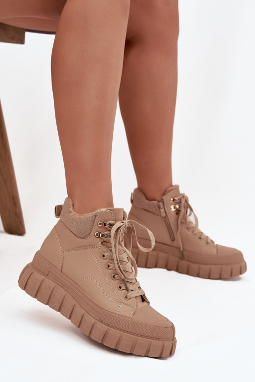 Moteriškas pašiltinti Aulinukai batai su platforma rudos spalvos Carenna