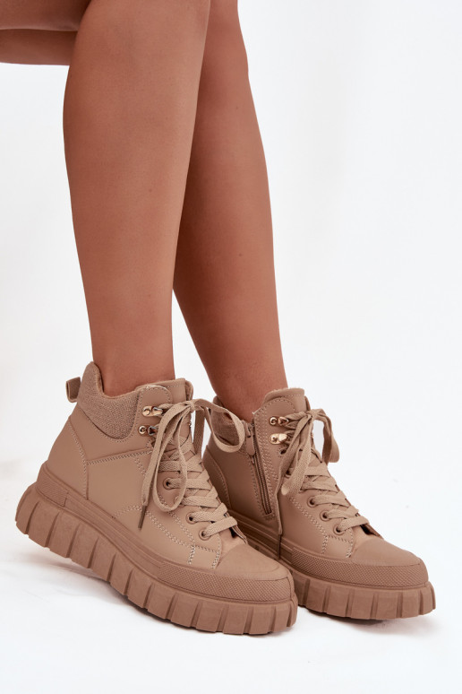 Moteriškas pašiltinti Aulinukai batai su platforma rudos spalvos Carenna