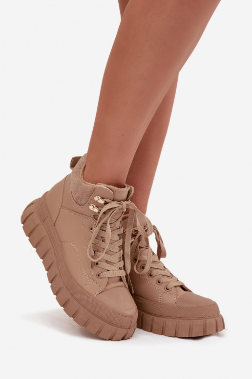 Moteriškas pašiltinti Aulinukai batai su platforma rudos spalvos Carenna