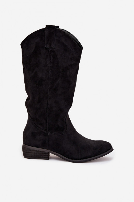 ilgaauliai batai kaubojiško stiliaus Ant žemo kulnosuiš eko zomšosu juodos spalvos Cherrie