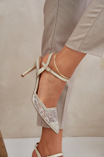 Dekoruotos aukštakulniai bateliai su atviru kulnu aukso spalvos Įjungtanadra 2