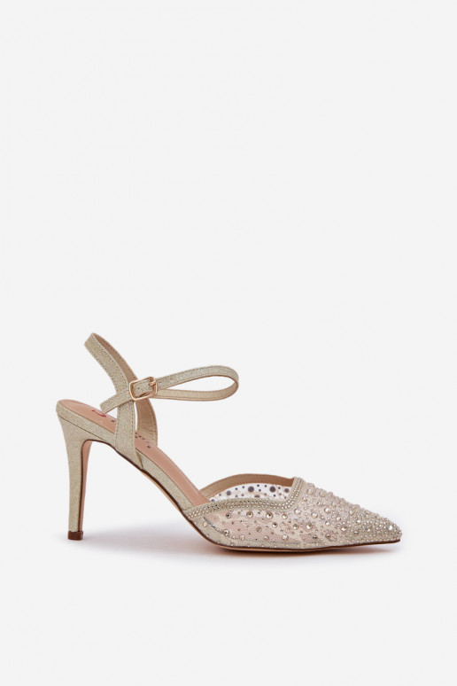 Dekoruotos aukštakulniai bateliai su atviru kulnu aukso spalvos Įjungtanadra