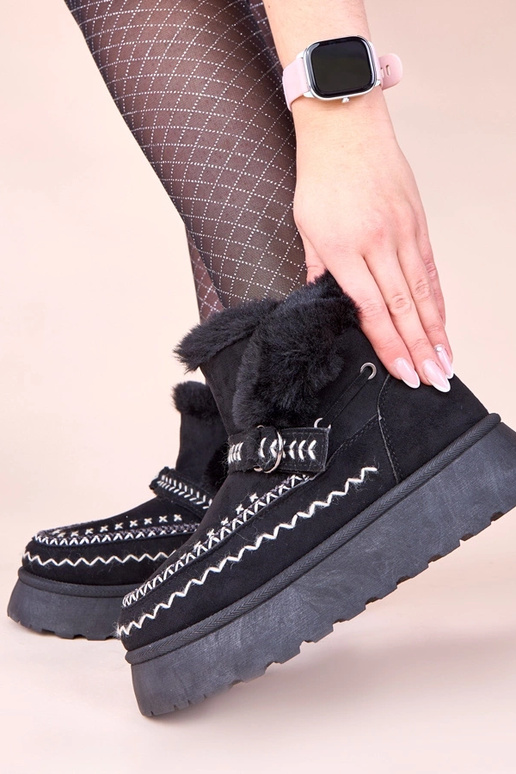 Juodi sniego batai su dekoratyvia...