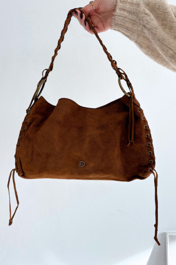 Skórzana iš zomšosoĮa Rankinė Su puošniais Suvarstymasm rudos spalvos Janelis