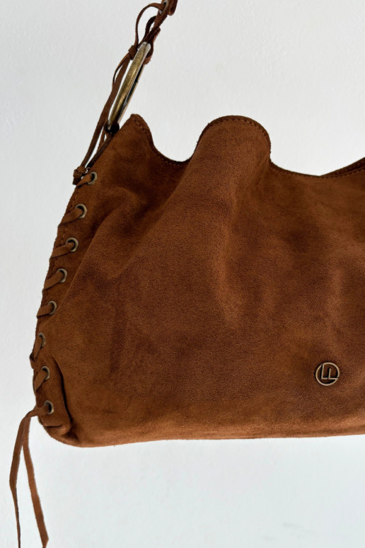 Skórzana iš zomšosoĮa Rankinė Su puošniais Suvarstymasm rudos spalvos Janelis